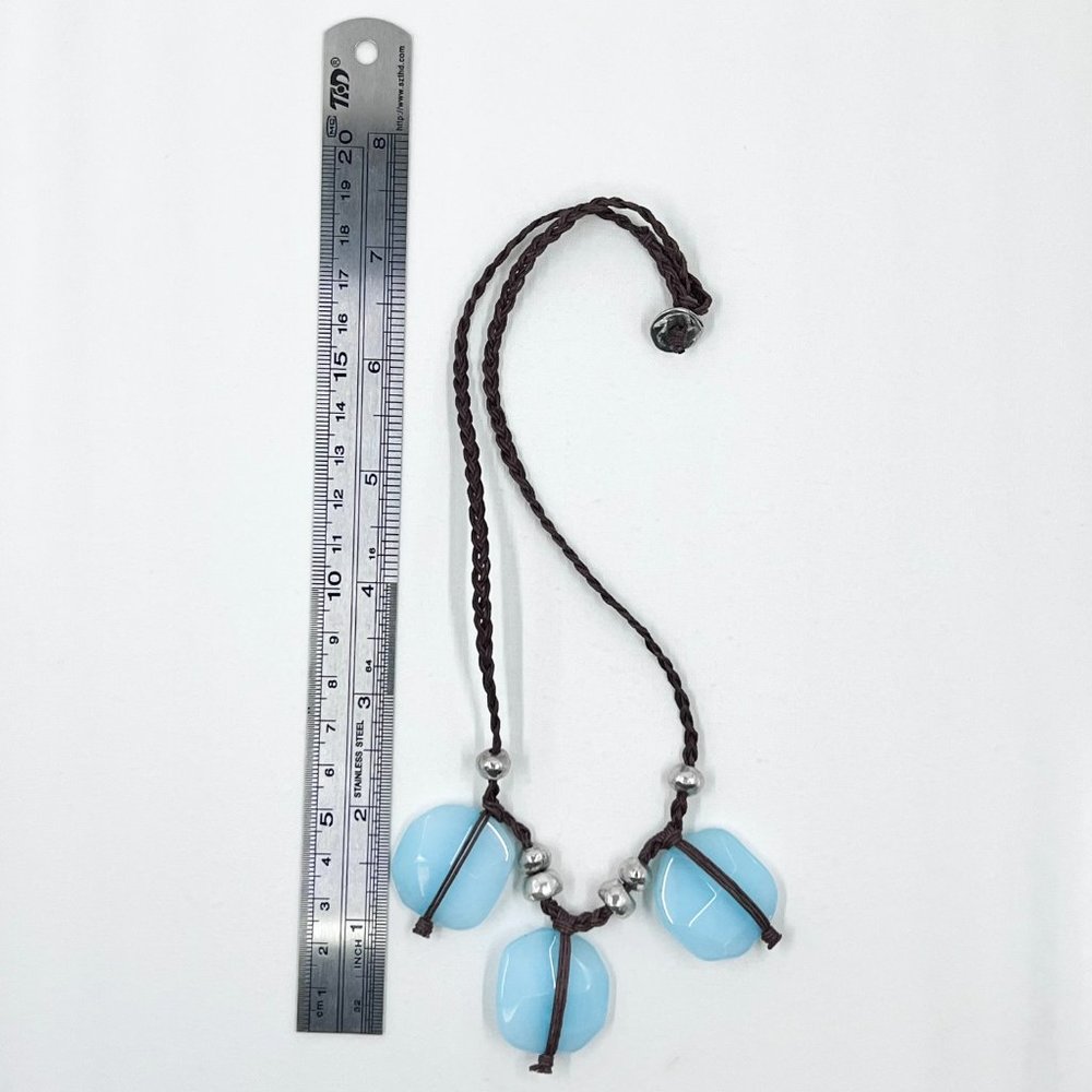 BOHO Vibes Baby Blue Dyed Quarts Braided Brown Cord 18” Necklace - Picture 4 of 7